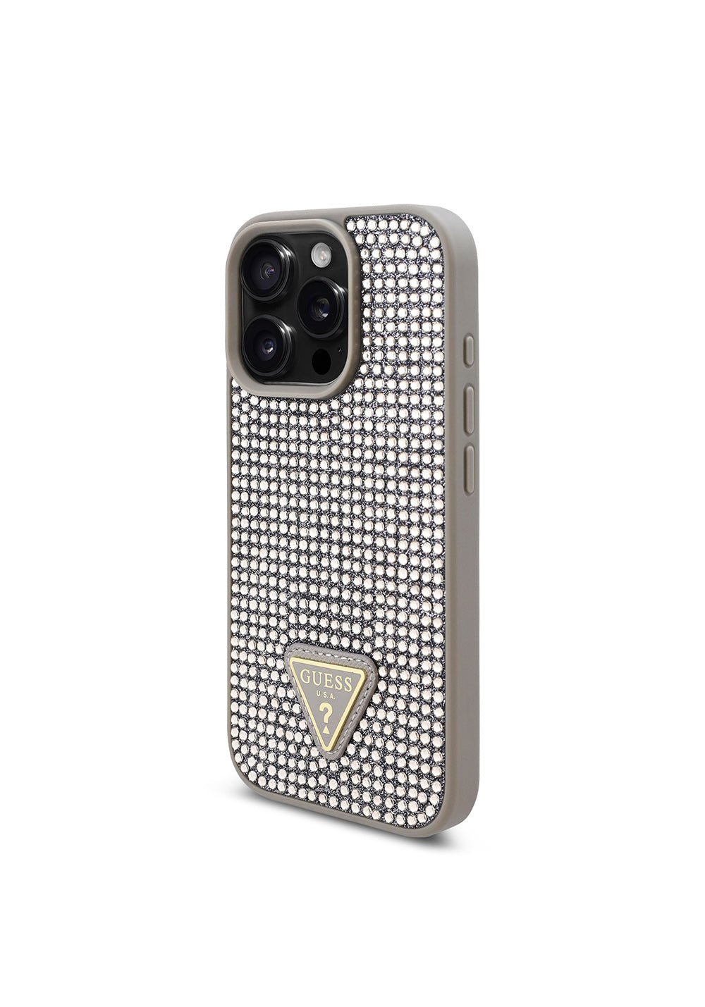 Apple iPhone 16 Pro Kılıf Guess Orijinal Lisanslı Taşlı Arka Yüzey Üçgen Logolu Kapak