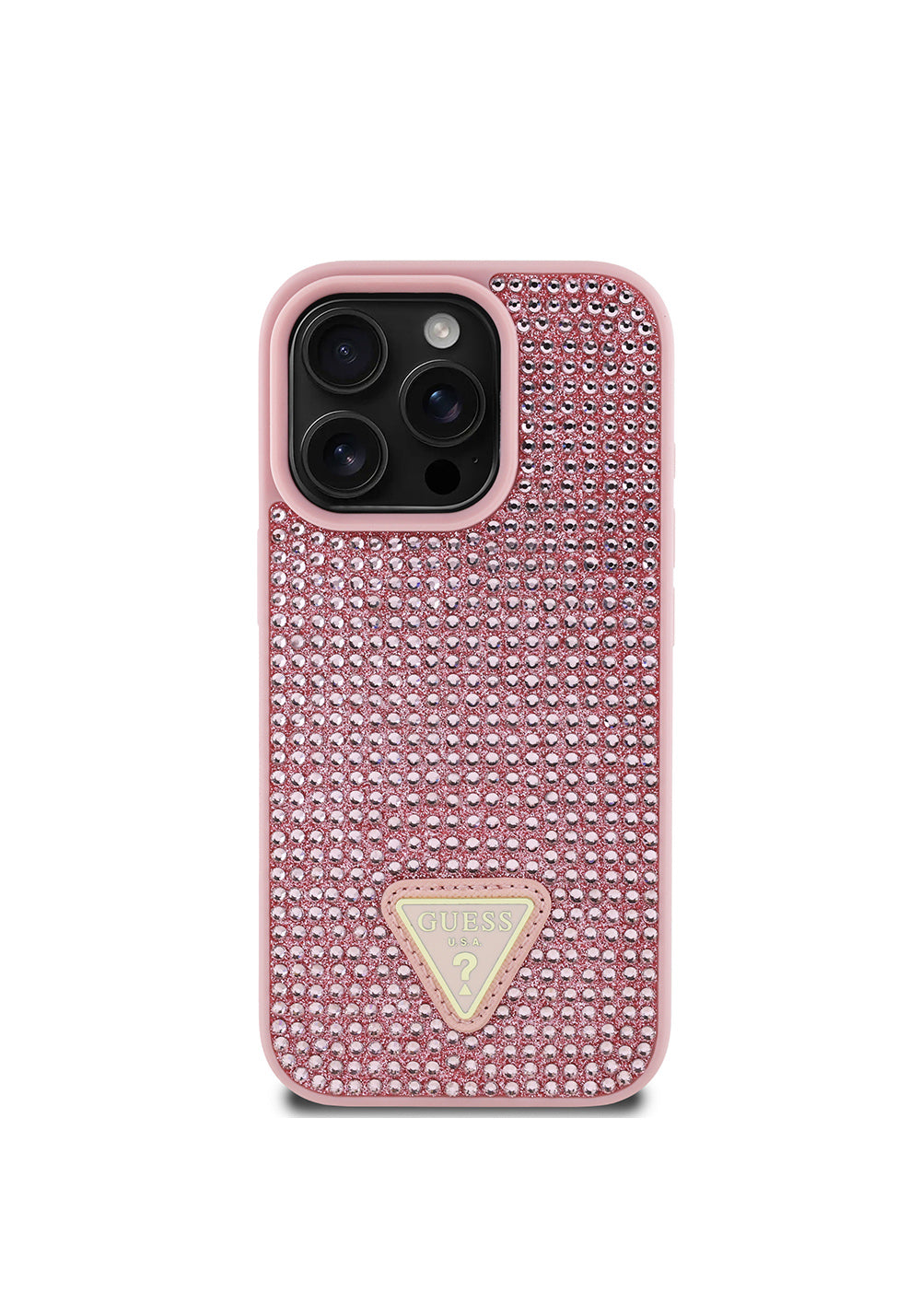 Apple iPhone 16 Pro Max Kılıf Guess Orijinal Lisanslı Taşlı Arka Yüzey Üçgen Logolu Kapak