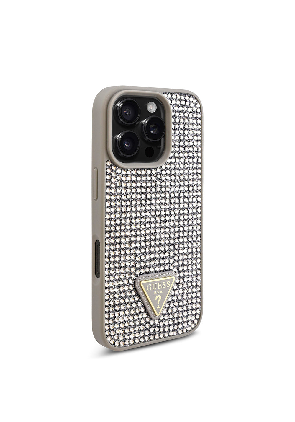Apple iPhone 16 Pro Max Kılıf Guess Orijinal Lisanslı Taşlı Arka Yüzey Üçgen Logolu Kapak
