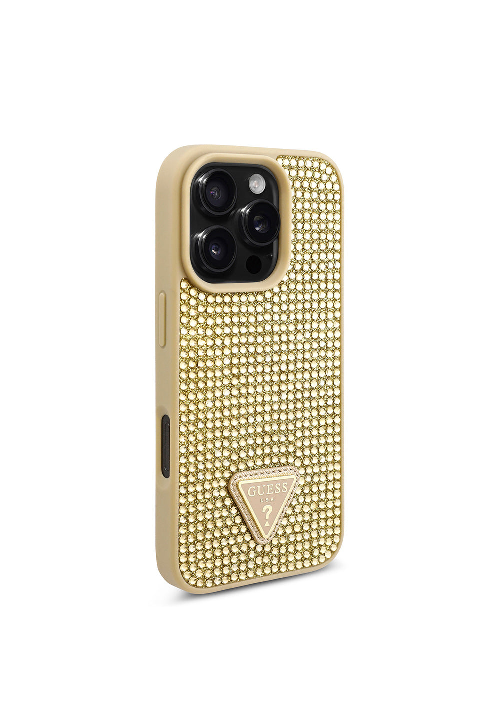 Apple iPhone 16 Pro Max Kılıf Guess Orijinal Lisanslı Taşlı Arka Yüzey Üçgen Logolu Kapak