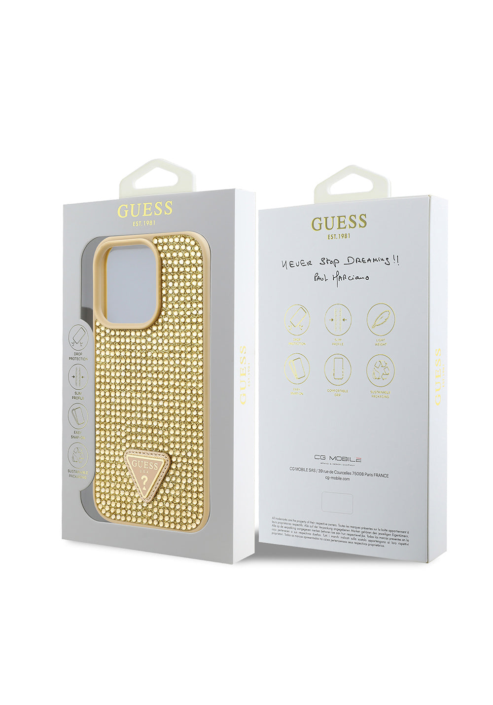 Apple iPhone 16 Pro Max Kılıf Guess Orijinal Lisanslı Taşlı Arka Yüzey Üçgen Logolu Kapak