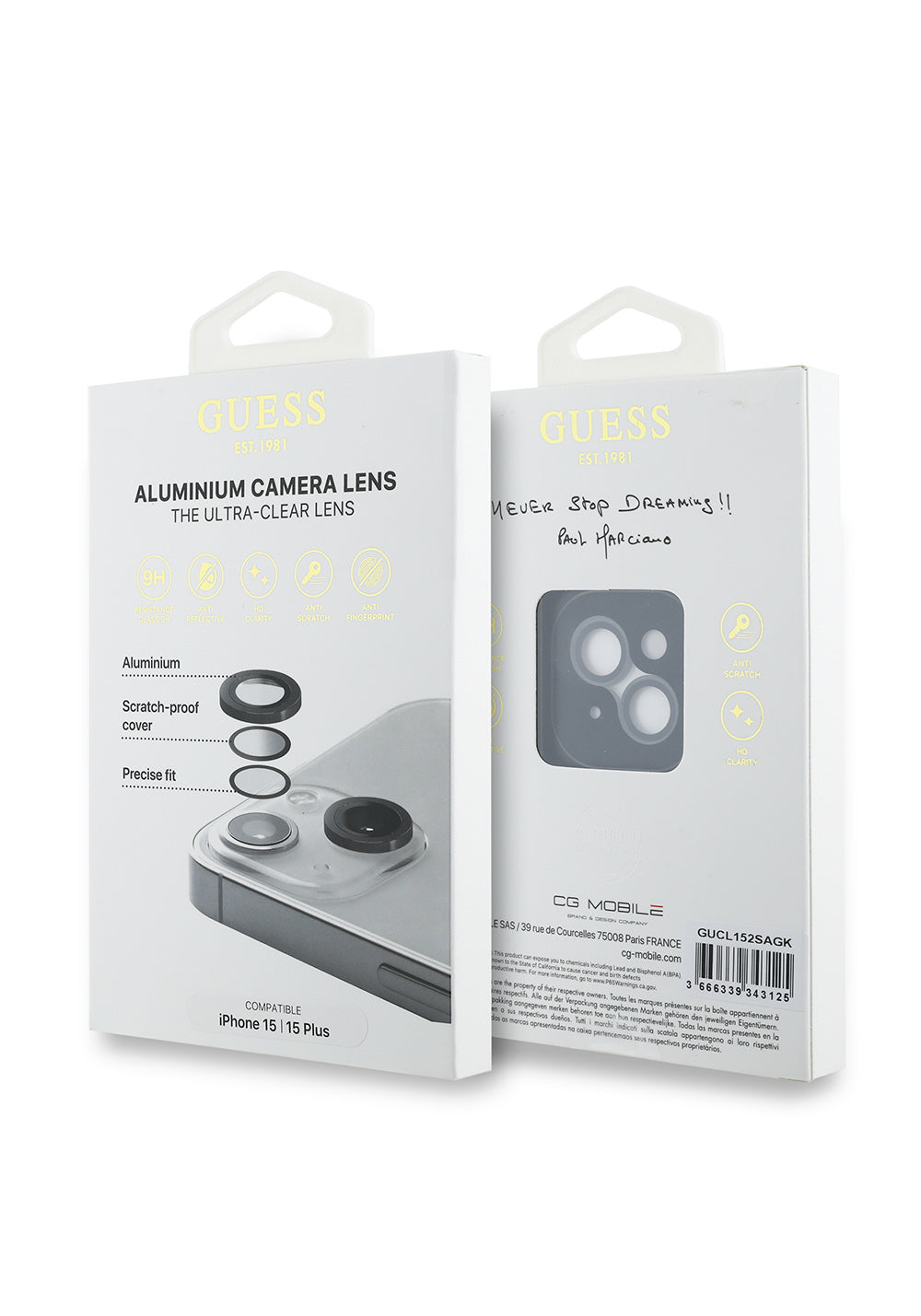 Apple iPhone 15 Plus Guess Orijinal Lisanslı Metal Kamera Lens Koruyucu