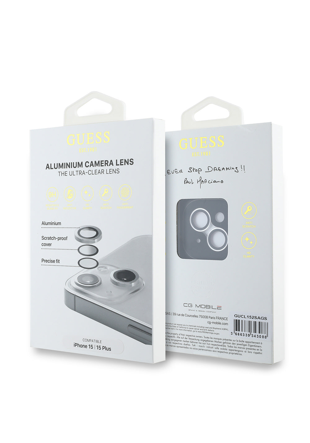 Apple iPhone 15 Plus Guess Orijinal Lisanslı Metal Kamera Lens Koruyucu