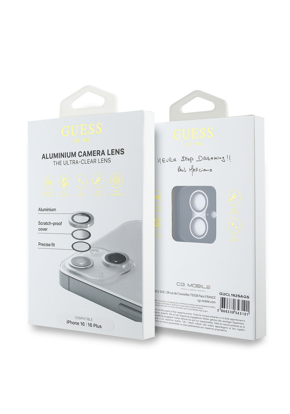 Apple iPhone 16 Plus Guess Orijinal Lisanslı Metal Kamera Lens Koruyucu