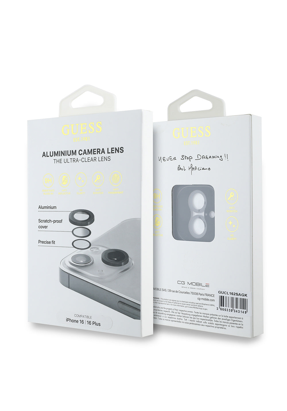 Apple iPhone 16 Plus Guess Orijinal Lisanslı Metal Kamera Lens Koruyucu
