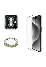 Guess iPhone 16 Rhinestone Ekran Koruyucu + Lens Koruyucu 2in1 Aksesuar Seti