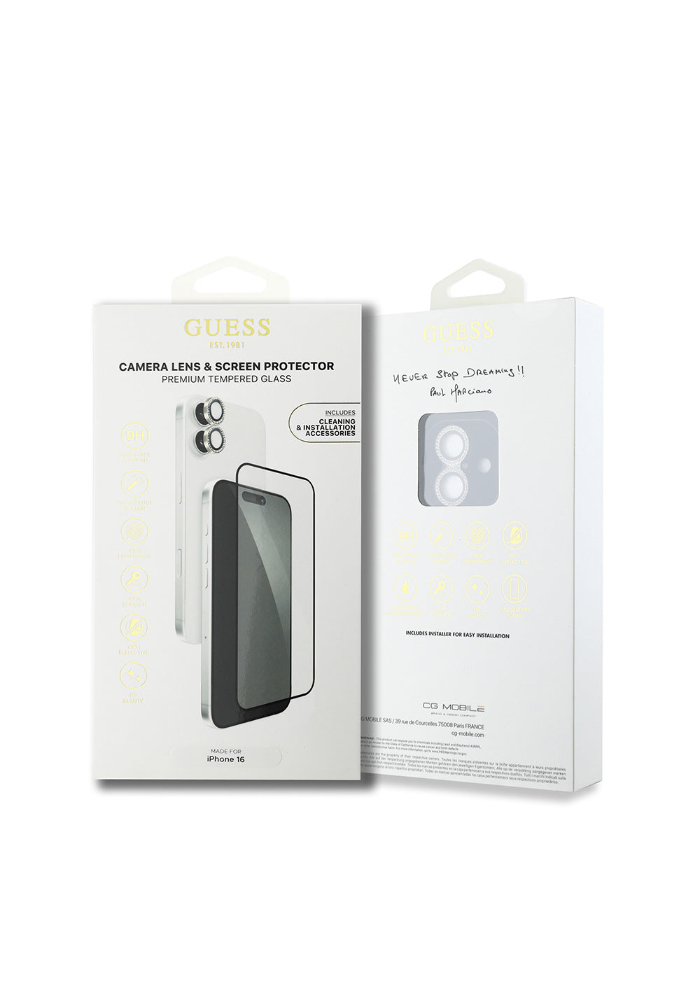 Apple iPhone 16 Guess Orijinal Lisanslı Rhinestone Ekran Koruyucu + Lens Koruyucu 2in1 Aksesuar Seti