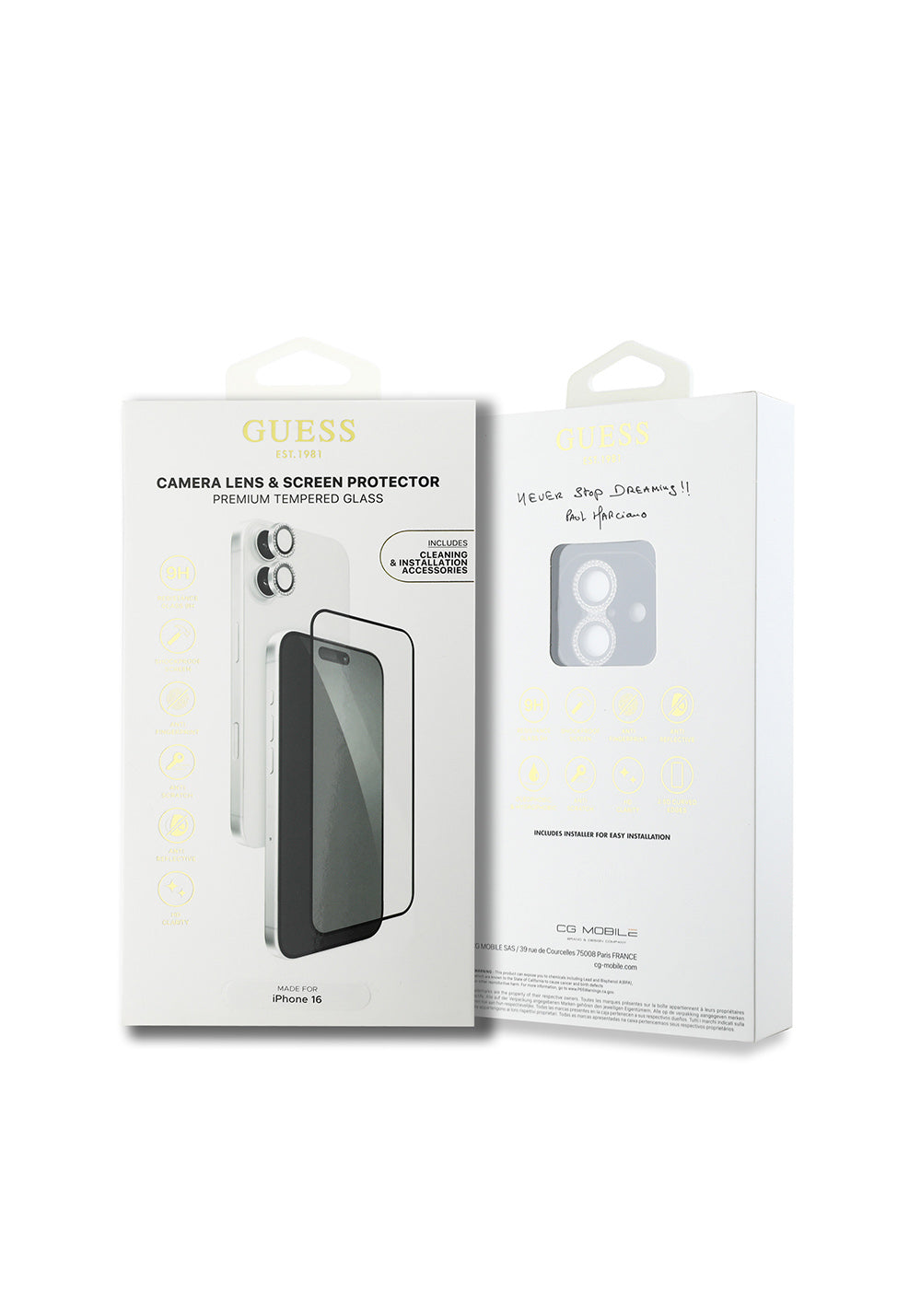 Apple iPhone 16 Guess Orijinal Lisanslı Rhinestone Ekran Koruyucu + Lens Koruyucu 2in1 Aksesuar Seti