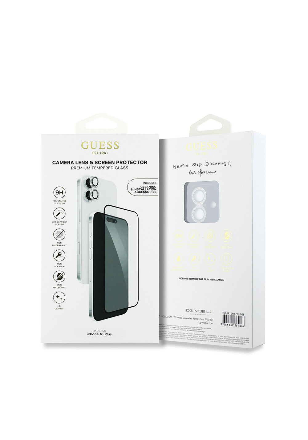 Apple iPhone 16 Plus Guess Orijinal Lisanslı Rhinestone Ekran Koruyucu + Lens Koruyucu 2in1 Aksesuar Seti
