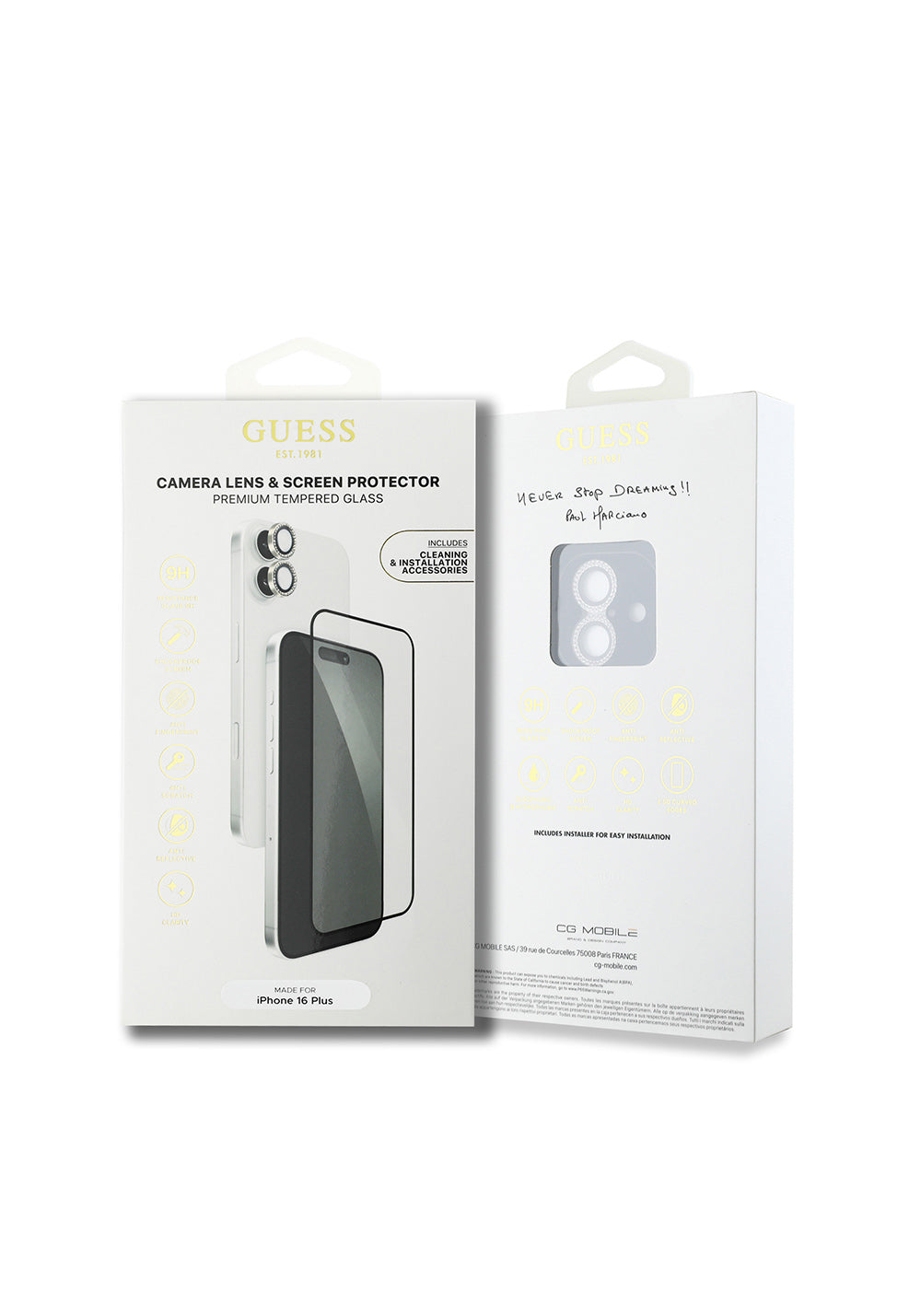Apple iPhone 16 Plus Guess Orijinal Lisanslı Rhinestone Ekran Koruyucu + Lens Koruyucu 2in1 Aksesuar Seti