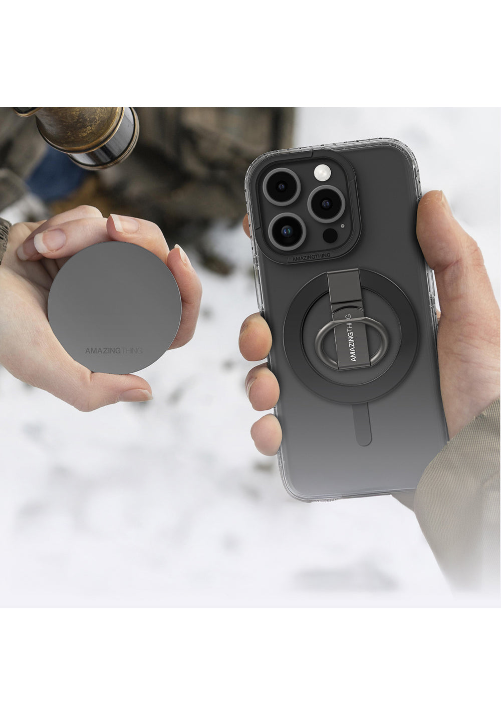 Apple iPhone 16 Pro Kılıf Manyetik Şarj Uyumlu Yüzük Standlı Amazingthing Titan Pro Serisi Kapak