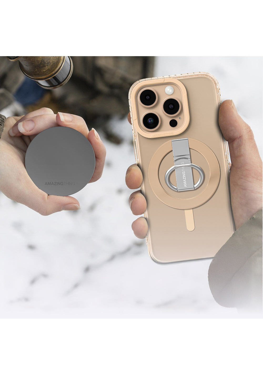 Apple iPhone 16 Pro Kılıf Manyetik Şarj Uyumlu Yüzük Standlı Amazingthing Titan Pro Serisi Kapak