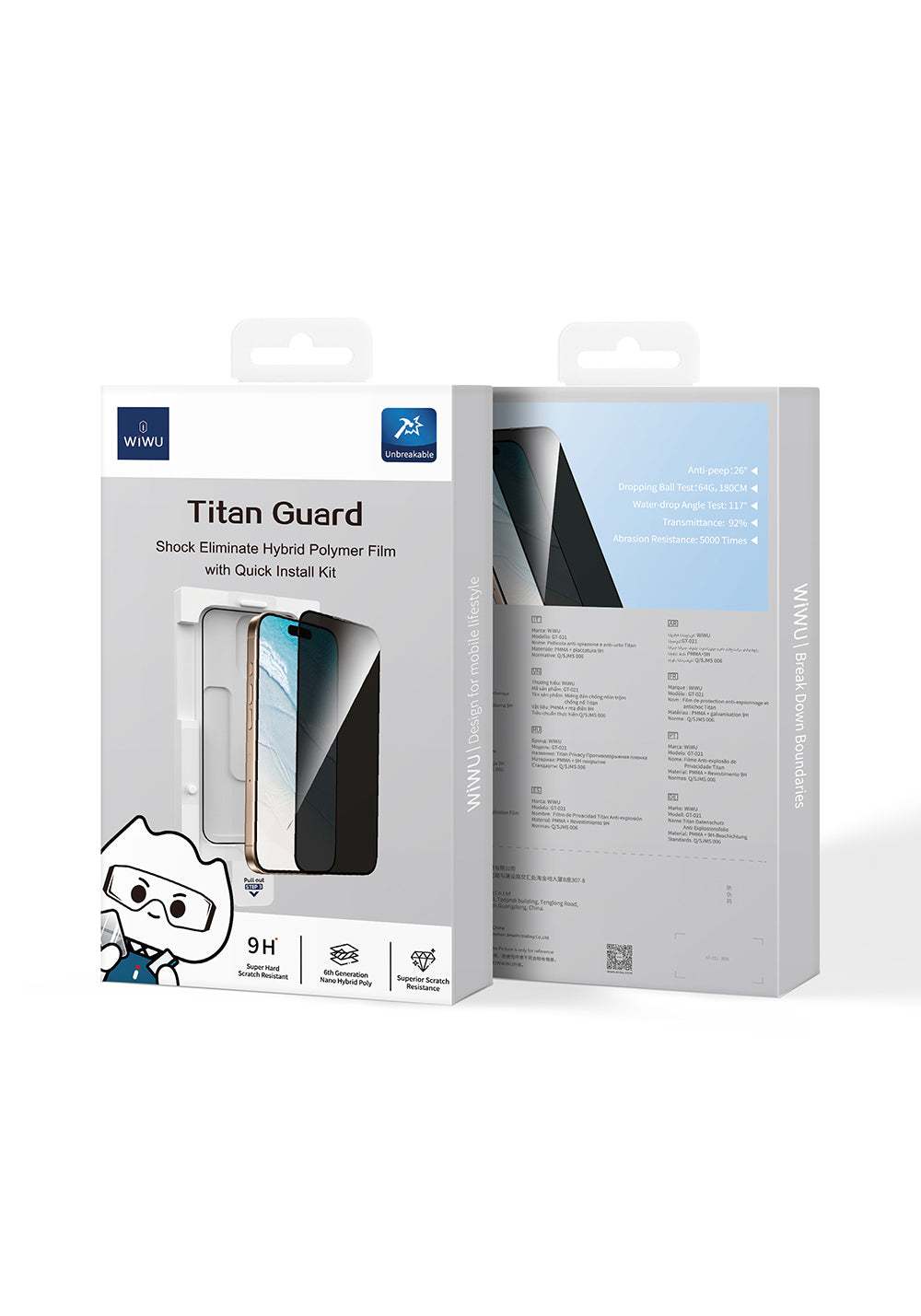 Apple iPhone 16 Plus Wiwu GT-021 Titan Guard Serisi Şok Emici Hibrit Polimer Privacy Ekran Koruyucu Film + Kolay Uygulama Aparatı