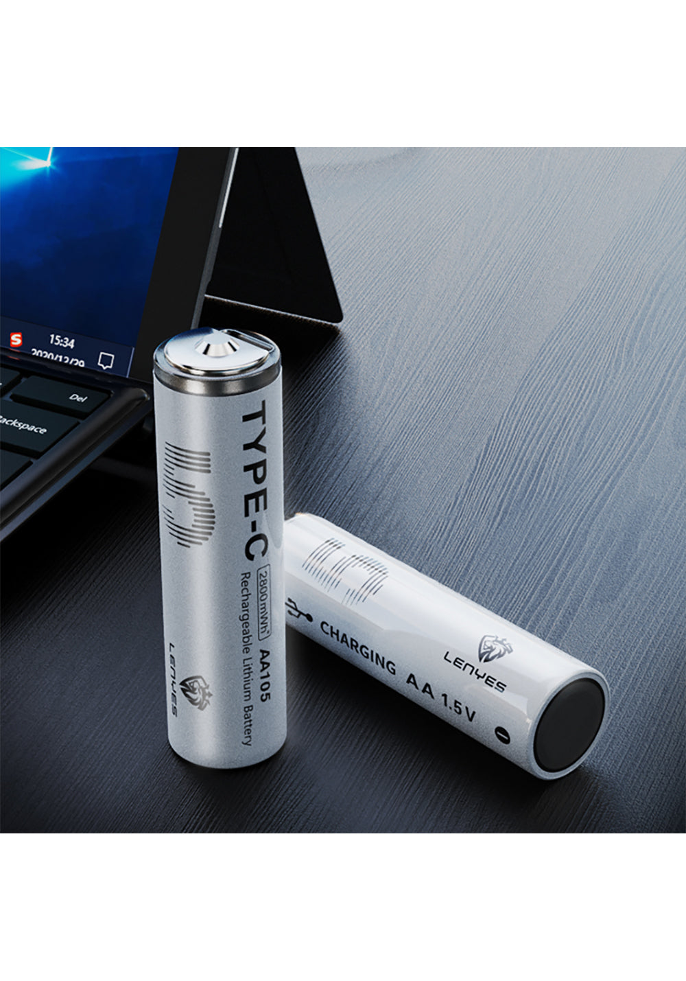Lenyes AA105 Type-C Şarj Portlu Şarj Edilebilir AA Lityum-ion Pil 2800mWh 1.5V 2 Adet
