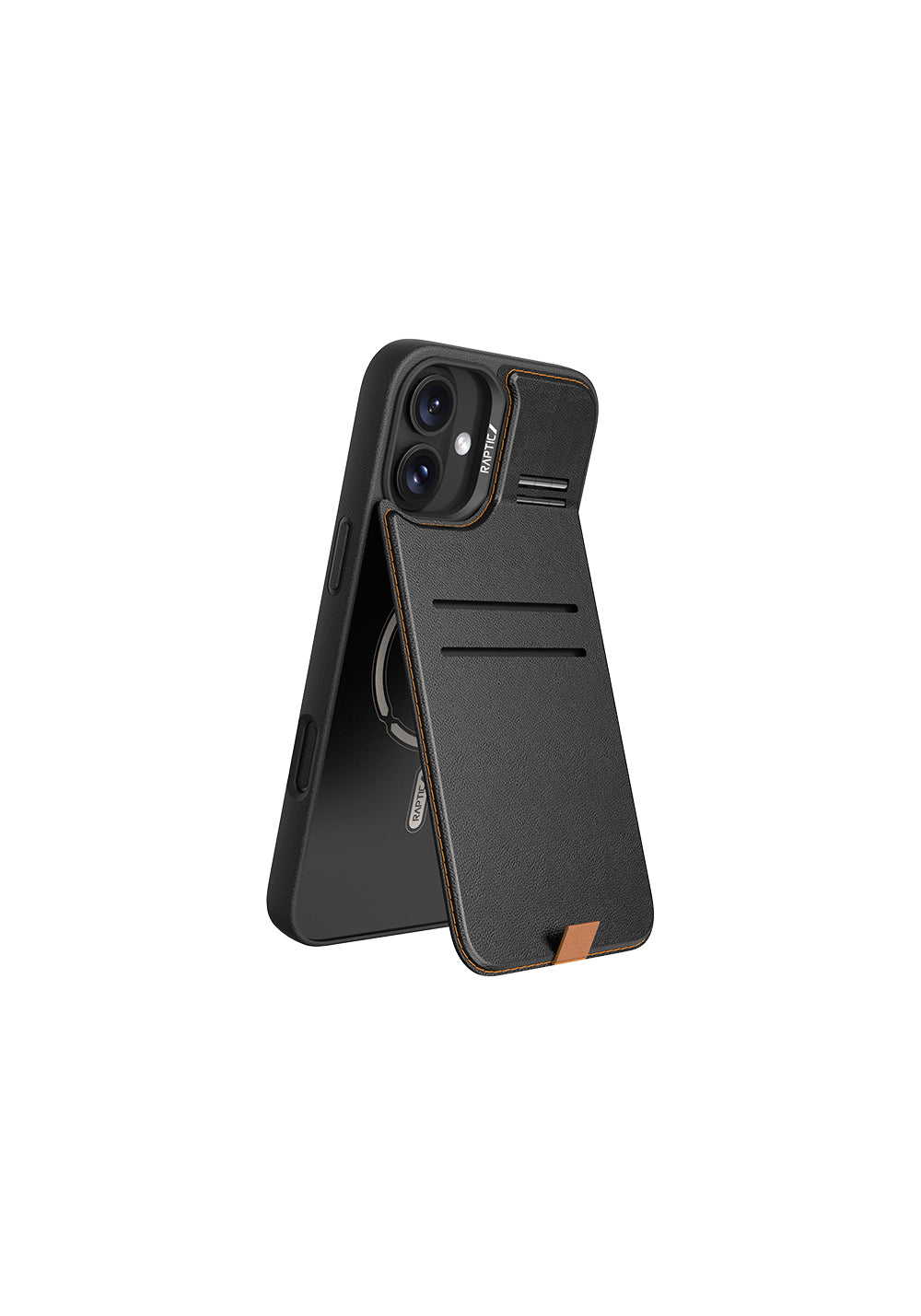Apple iPhone 16 Kılıf Manyetik Şarj Uyumlu Raptic Slim Wallet Serisi Deri Görünümlü Kartlıklı Standlı Kapak