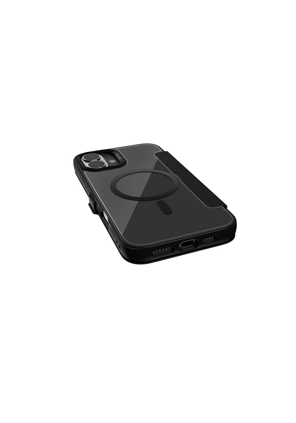 Apple iPhone 16 Kılıf Manyetik Şarj Uyumlu Vegan Deri Tasarımlı Şeffaf Arka Yüzey Kartlıklı Raptic Urban Folio Serisi Kapak