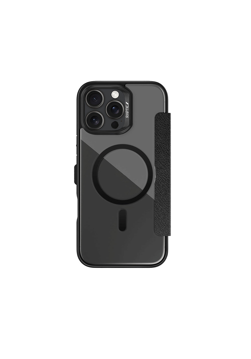 Apple iPhone 16 Pro Kılıf Manyetik Şarj Uyumlu Vegan Deri Tasarımlı Şeffaf Arka Yüzey Kartlıklı Raptic Urban Folio Serisi Kapak