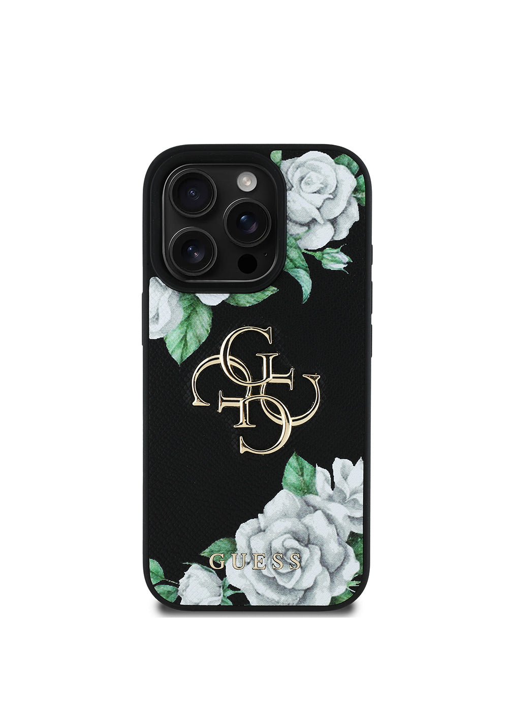 Apple iPhone 16 Pro Kılıf Guess Orijinal Lisanslı Gül Baskılı Büyük Metal Logo Dizaynlı Kapak