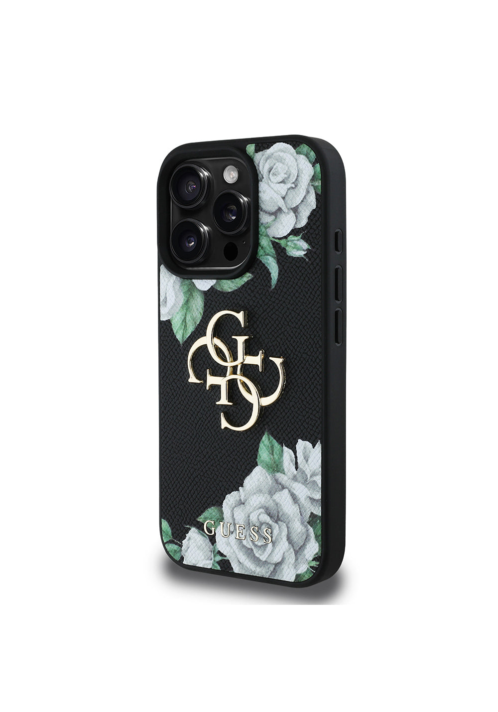 Apple iPhone 16 Pro Kılıf Guess Orijinal Lisanslı Gül Baskılı Büyük Metal Logo Dizaynlı Kapak