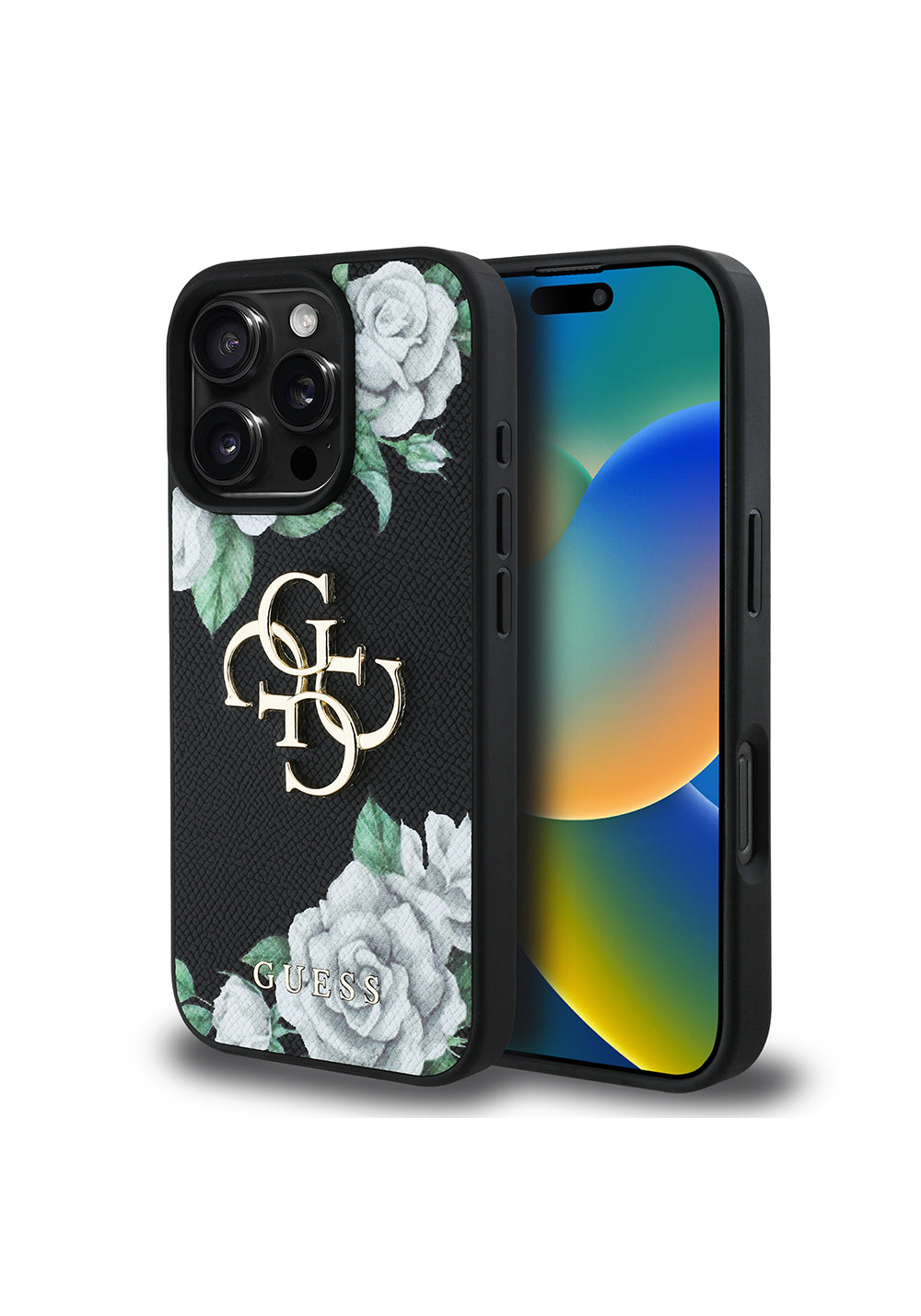 Apple iPhone 16 Pro Kılıf Guess Orijinal Lisanslı Gül Baskılı Büyük Metal Logo Dizaynlı Kapak