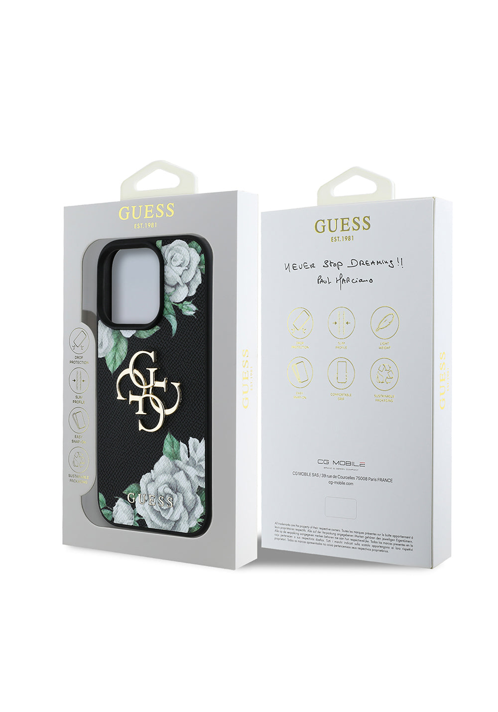 Apple iPhone 16 Pro Kılıf Guess Orijinal Lisanslı Gül Baskılı Büyük Metal Logo Dizaynlı Kapak