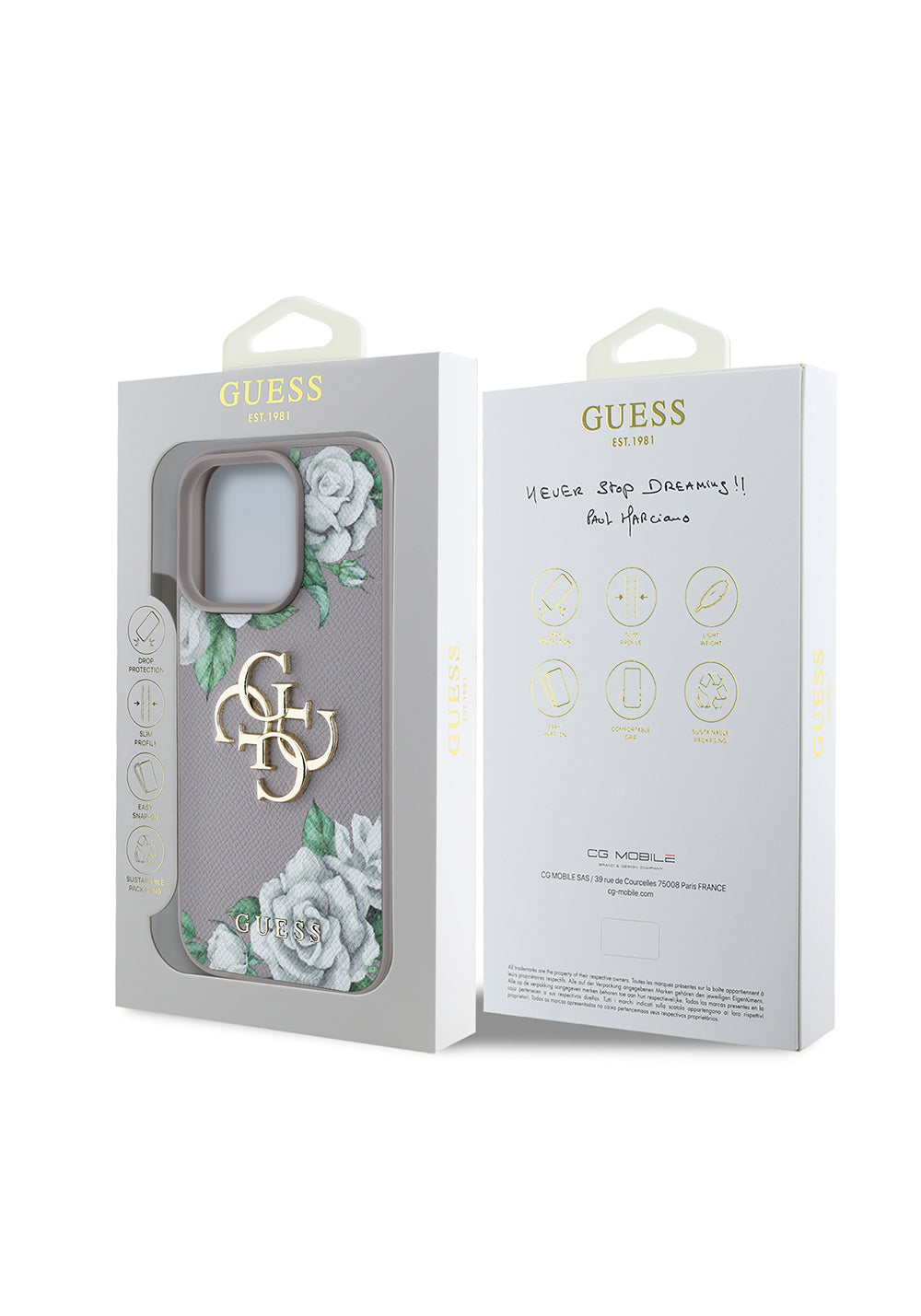 Apple iPhone 16 Pro Kılıf Guess Orijinal Lisanslı Gül Baskılı Büyük Metal Logo Dizaynlı Kapak