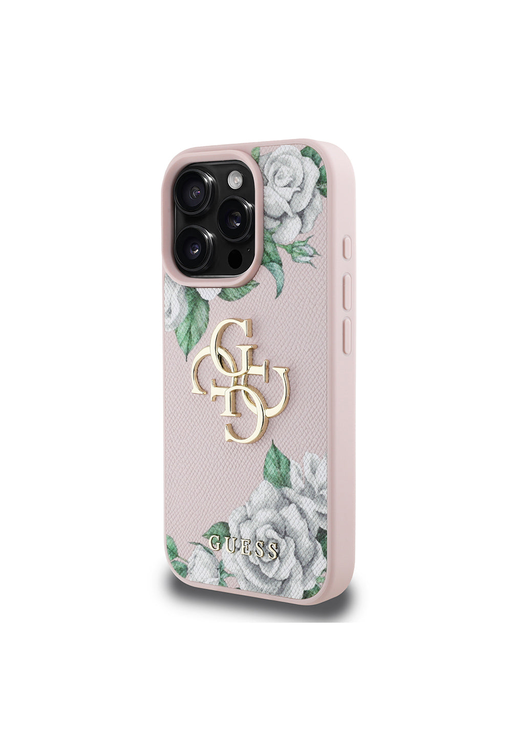 Apple iPhone 16 Pro Kılıf Guess Orijinal Lisanslı Gül Baskılı Büyük Metal Logo Dizaynlı Kapak