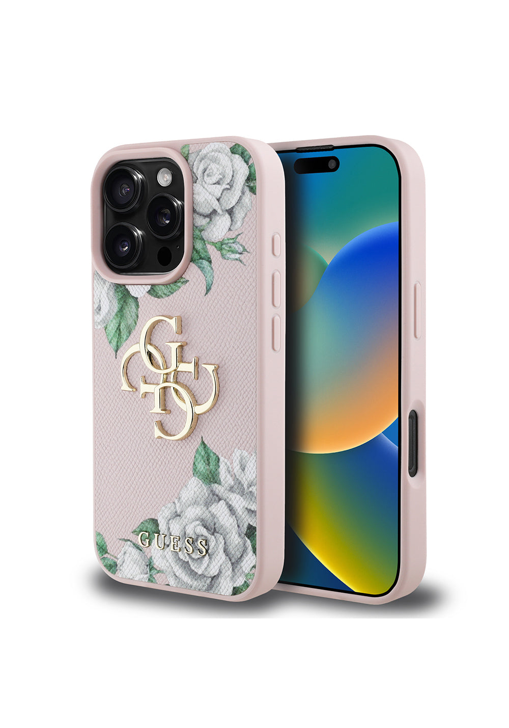 Apple iPhone 16 Pro Kılıf Guess Orijinal Lisanslı Gül Baskılı Büyük Metal Logo Dizaynlı Kapak