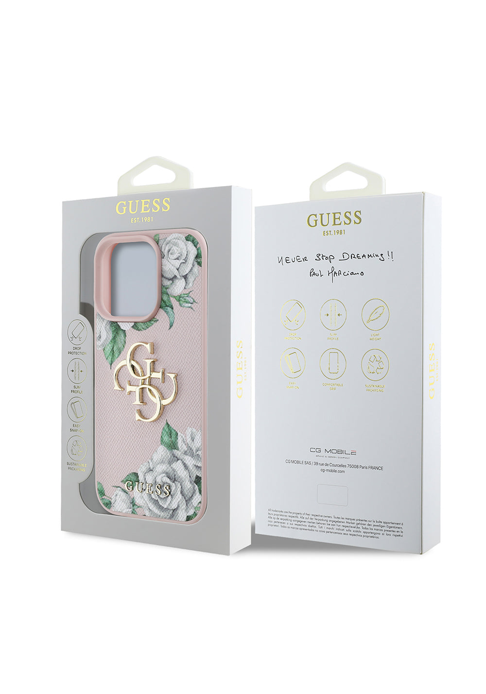 Apple iPhone 16 Pro Kılıf Guess Orijinal Lisanslı Gül Baskılı Büyük Metal Logo Dizaynlı Kapak