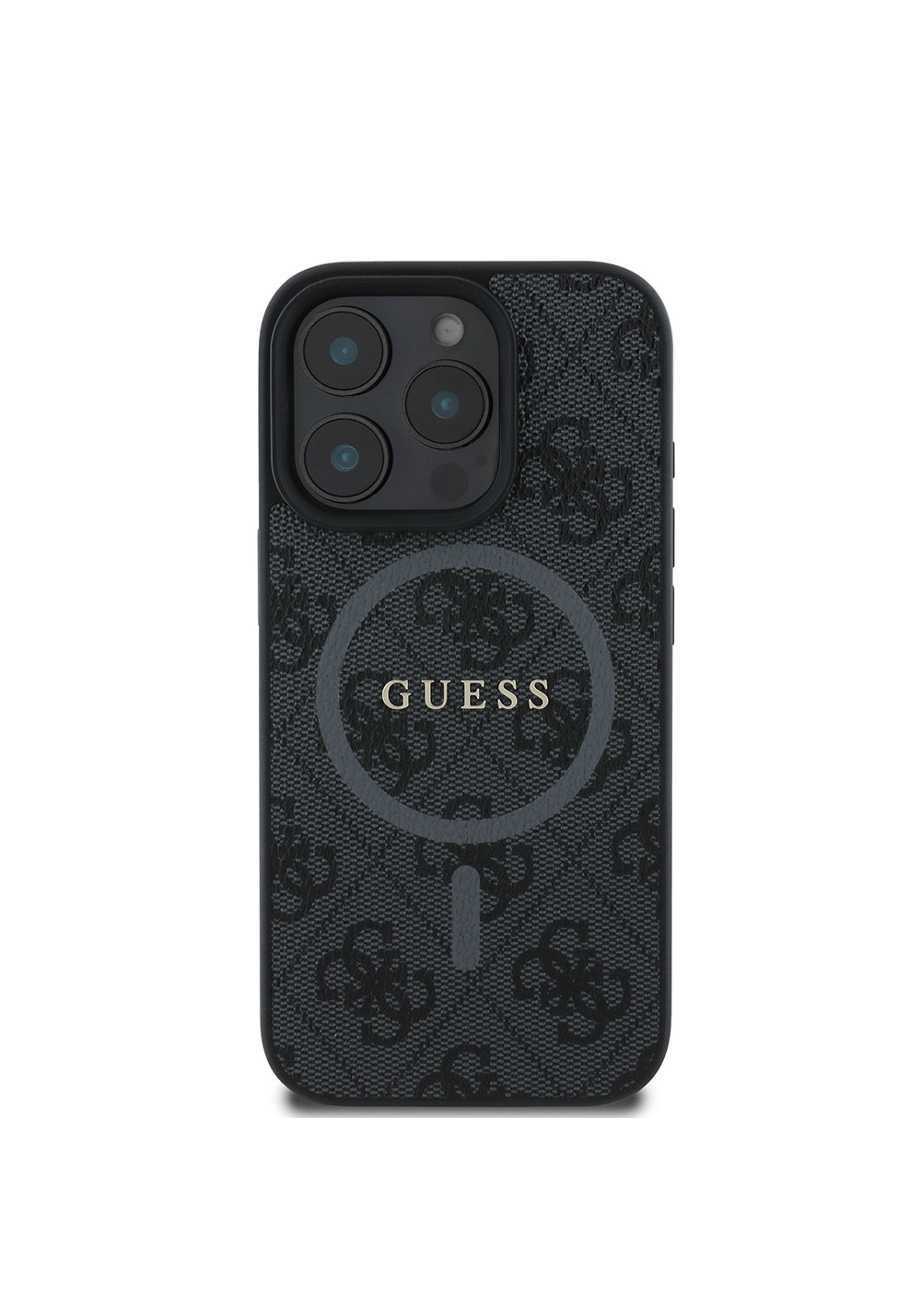 Apple iPhone 16 Pro Max Kılıf Guess Orijinal Lisanslı Manyetik Şarj Uyumlu PU Halkalı 4G Desenli Yazı Logolu Kapak