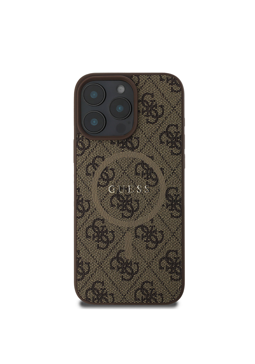 Apple iPhone 16 Pro Max Kılıf Guess Orijinal Lisanslı Manyetik Şarj Uyumlu PU Halkalı 4G Desenli Yazı Logolu Kapak