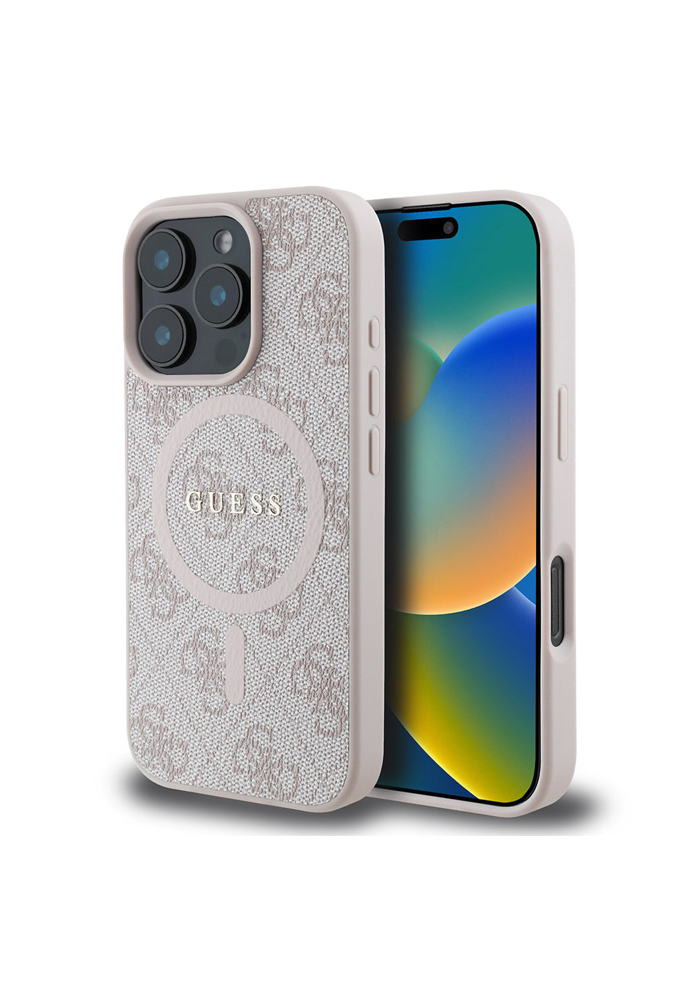Apple iPhone 16 Pro Max Kılıf Guess Orijinal Lisanslı Manyetik Şarj Uyumlu PU Halkalı 4G Desenli Yazı Logolu Kapak