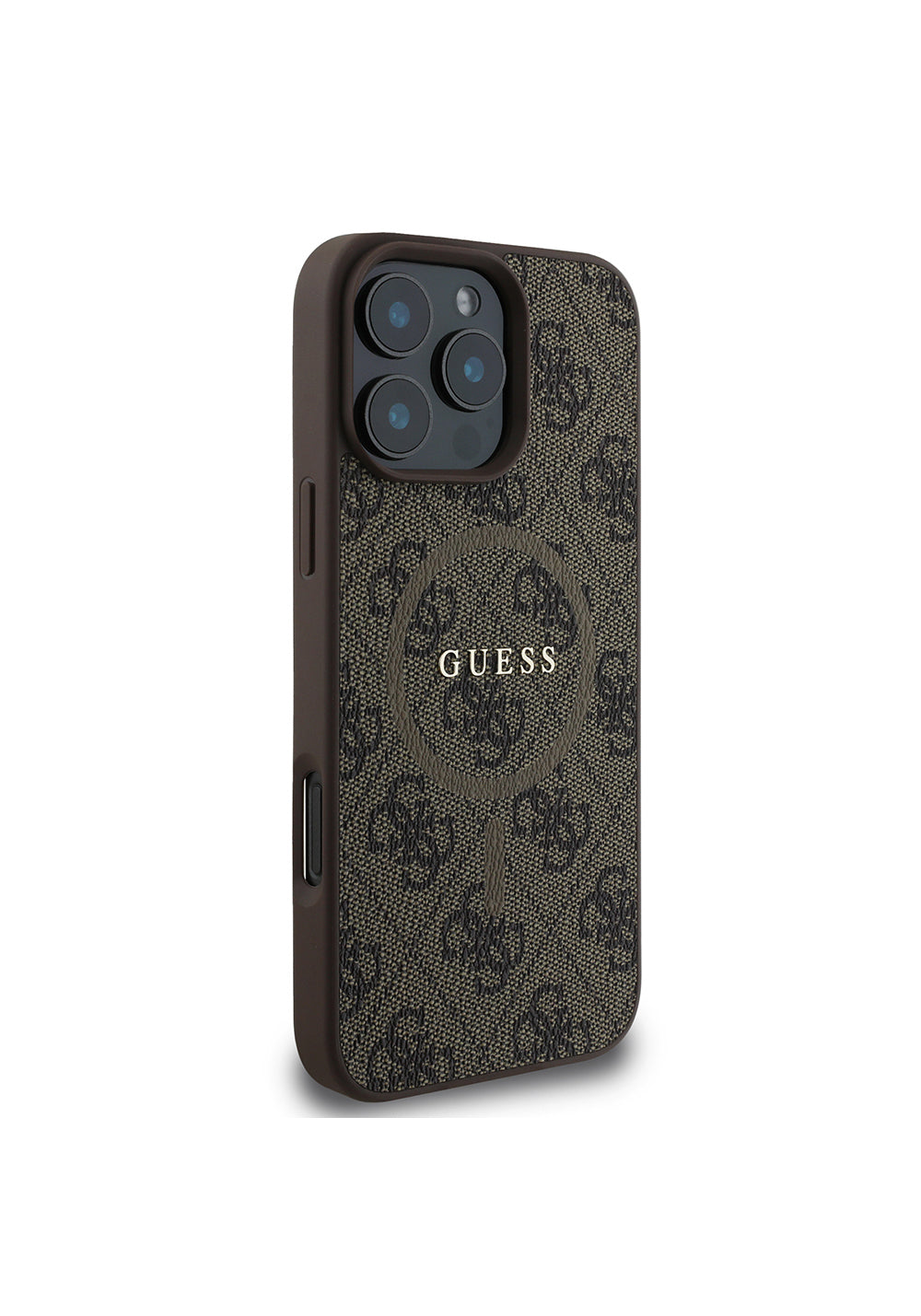 Apple iPhone 16 Pro Max Kılıf Guess Orijinal Lisanslı Manyetik Şarj Uyumlu PU Halkalı 4G Desenli Yazı Logolu Kapak
