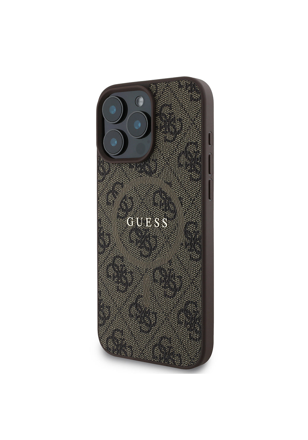 Apple iPhone 16 Pro Max Kılıf Guess Orijinal Lisanslı Manyetik Şarj Uyumlu PU Halkalı 4G Desenli Yazı Logolu Kapak