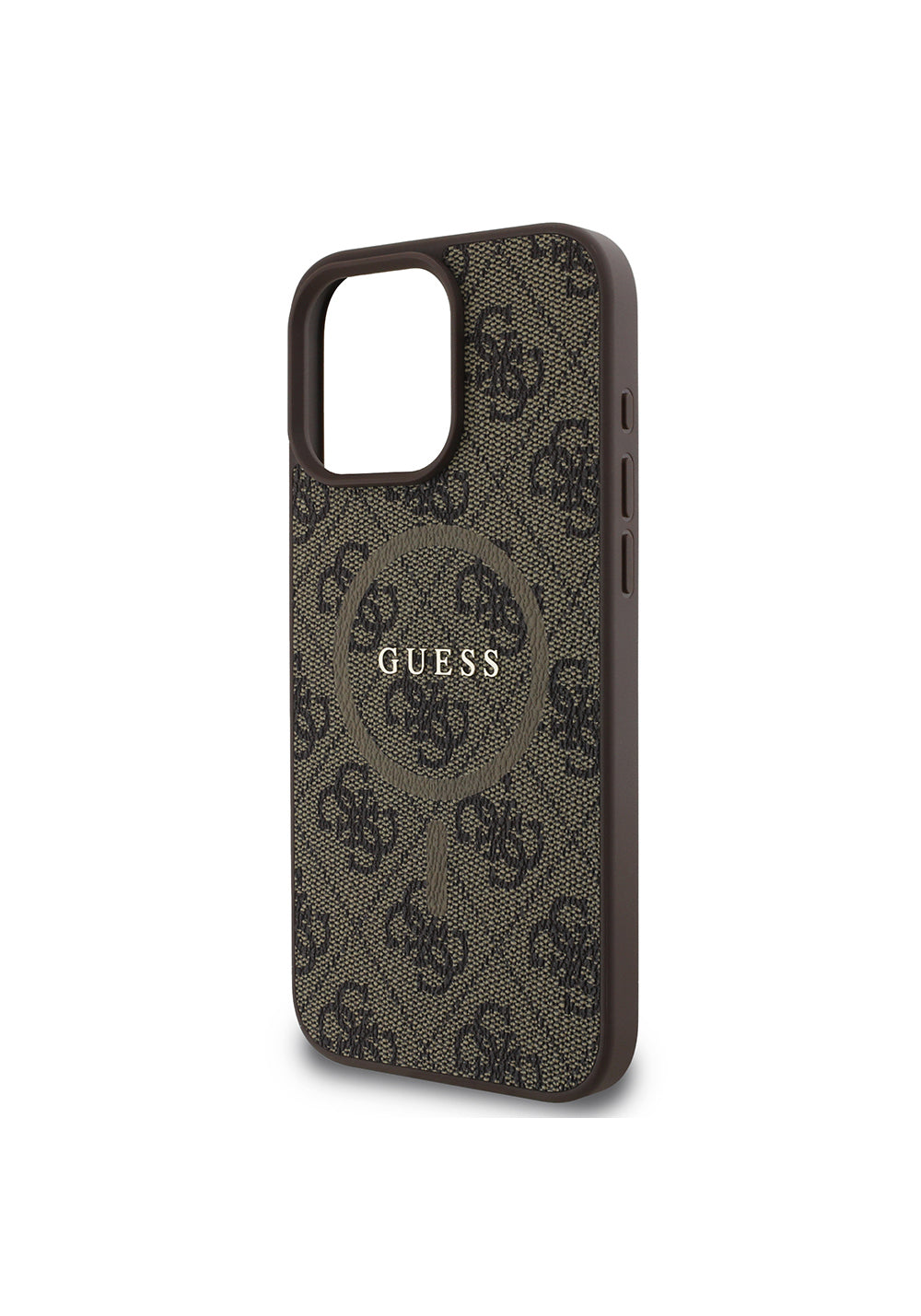 Apple iPhone 16 Pro Max Kılıf Guess Orijinal Lisanslı Manyetik Şarj Uyumlu PU Halkalı 4G Desenli Yazı Logolu Kapak