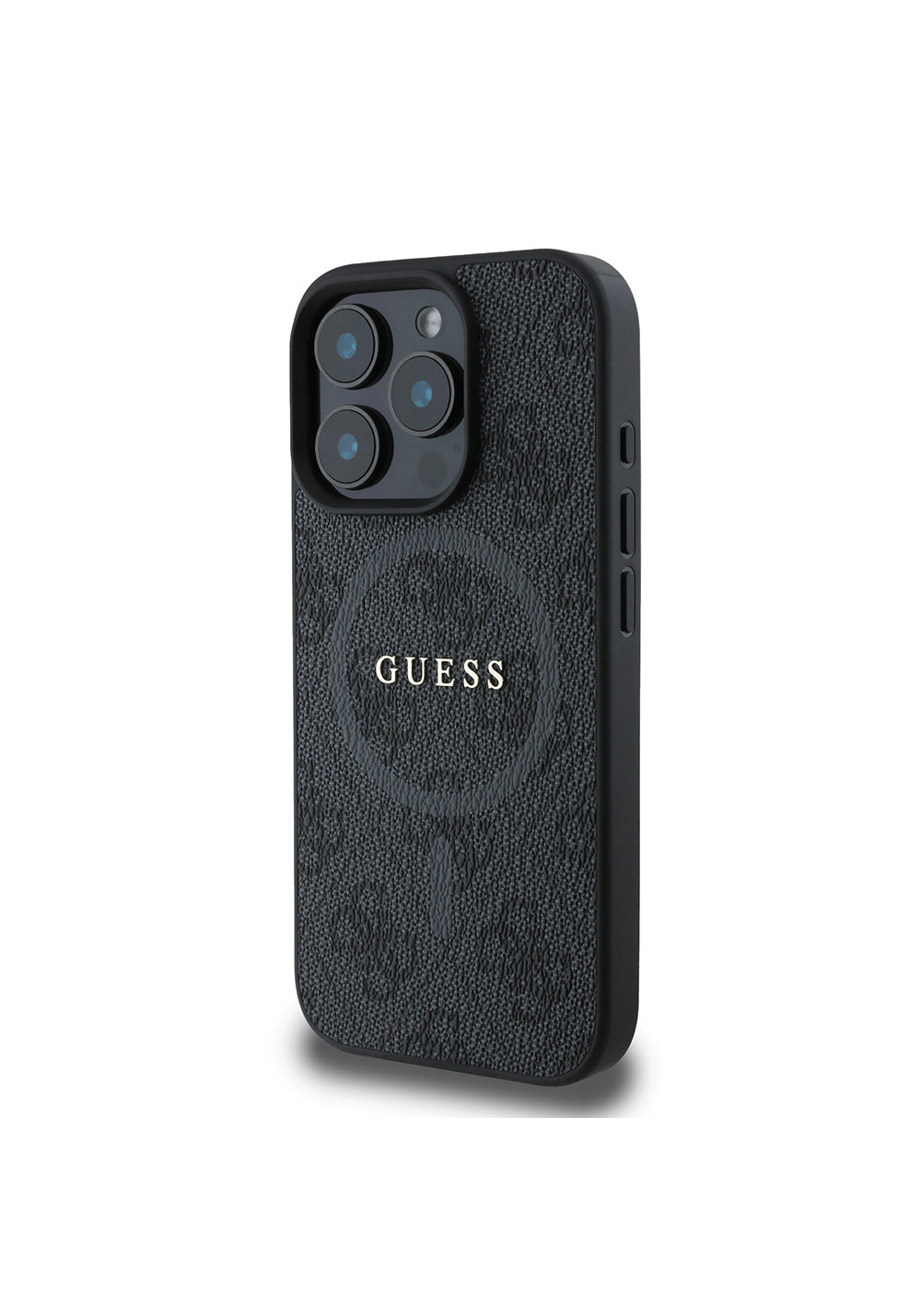 Apple iPhone 16 Pro Max Kılıf Guess Orijinal Lisanslı Manyetik Şarj Uyumlu PU Halkalı 4G Desenli Yazı Logolu Kapak