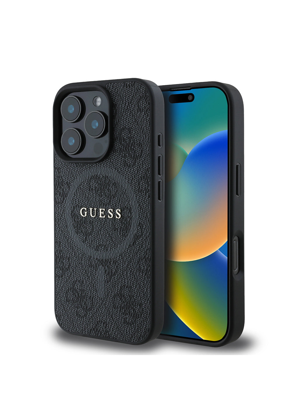 Apple iPhone 16 Pro Max Kılıf Guess Orijinal Lisanslı Manyetik Şarj Uyumlu PU Halkalı 4G Desenli Yazı Logolu Kapak