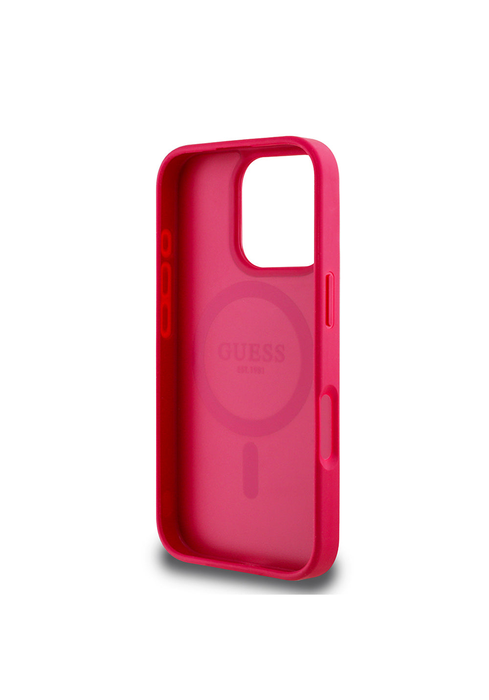Apple iPhone 16 Pro Max Kılıf Guess Orijinal Lisanslı Manyetik Şarj Uyumlu Taneli Çiçek Tasarımlı Metal Yazı Logolu Kapak
