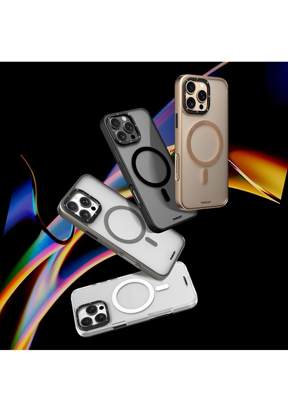 Apple iPhone 16 Pro Max Kılıf Manyetik Şarj Uyumlu Cam Arka Yüzey TPU Youngkit Gemstone Serisi Kapak