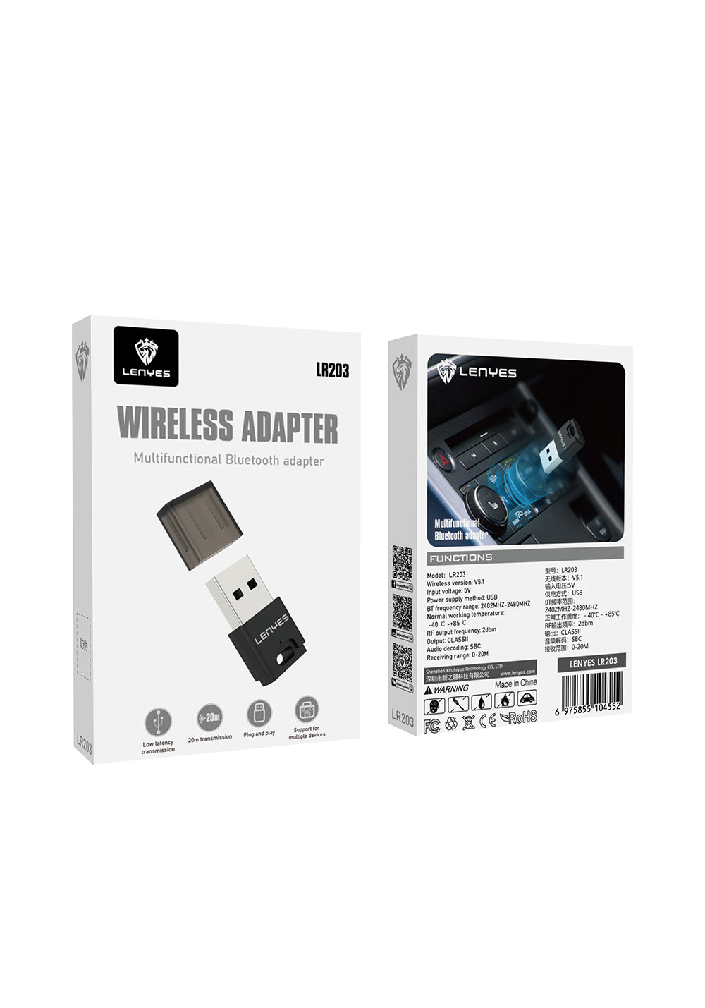 Lenyes LR203 USB Bluetooth 5.0 Wireless Transmitter Adaptör