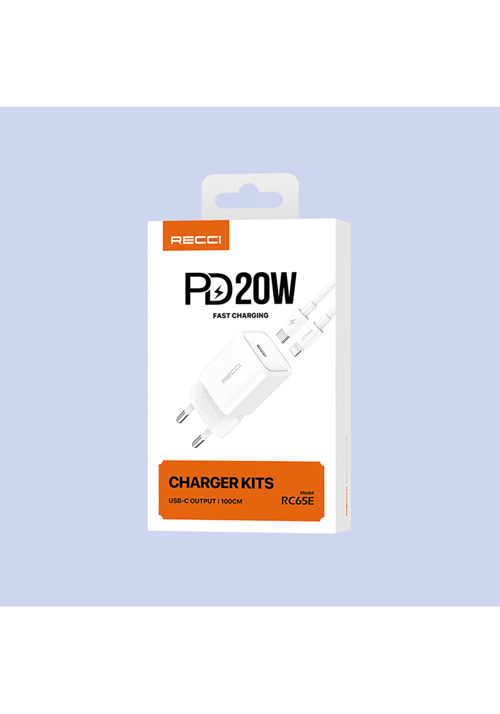 Recci RC65E Hızlı Şarj Başlığı Type-C to Lightning PD 20W Kablolu Şarj Seti