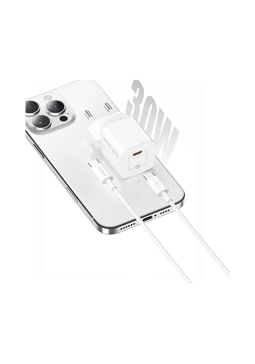 Recci RC77E GaN Teknolojili Hızlı Şarj Başlığı Type-C to Type-C PD 30W Kablolu Şarj Seti
