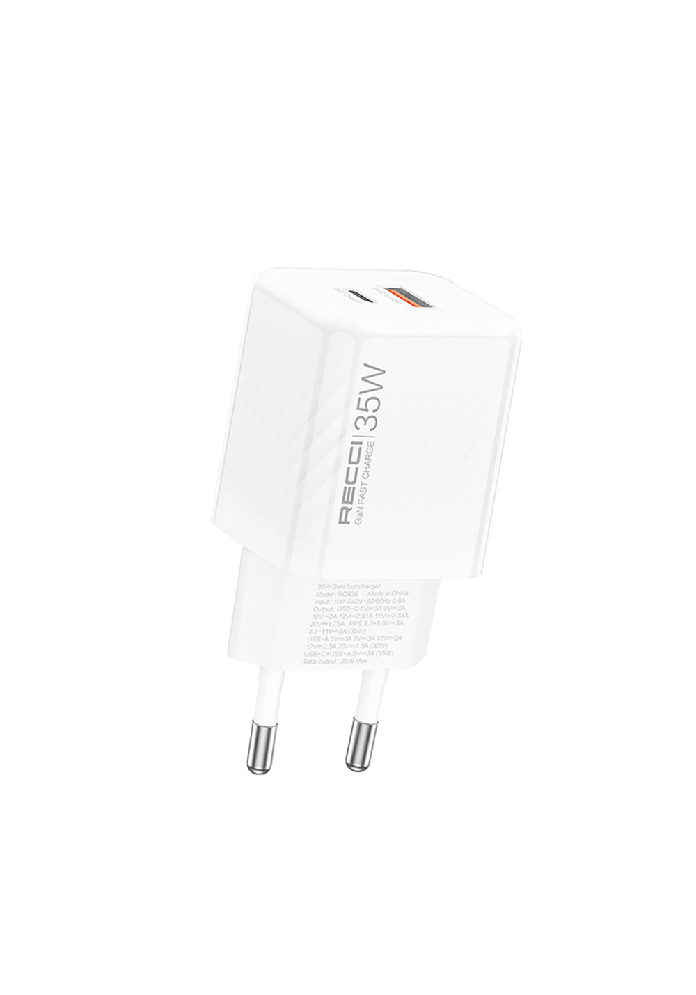 Recci RC83E Type-C PD & USB-A GaN Teknolojili QC3.0 Hızlı Şarj Başlığı 35W