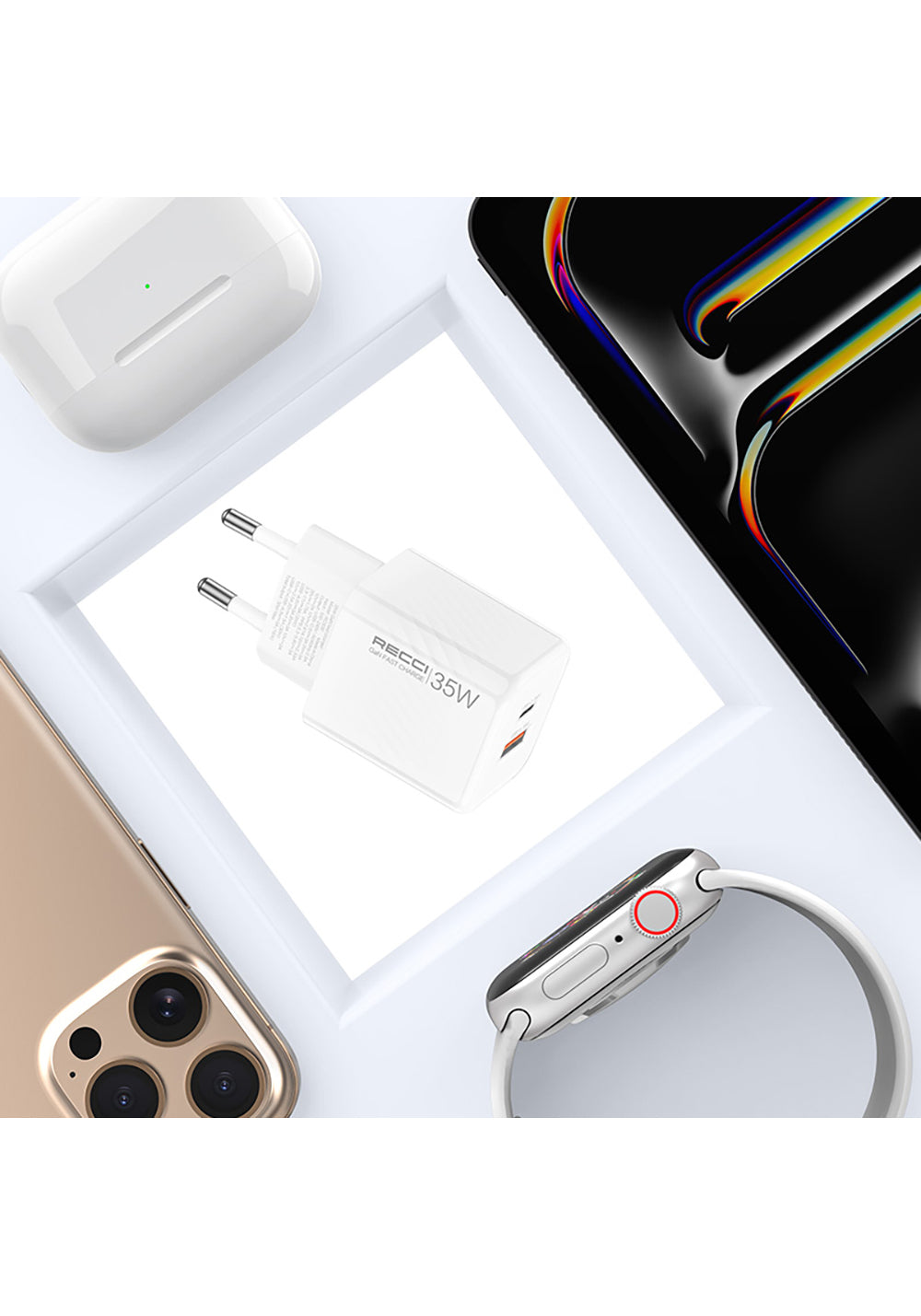 Recci RC83E Type-C PD & USB-A GaN Teknolojili QC3.0 Hızlı Şarj Başlığı 35W