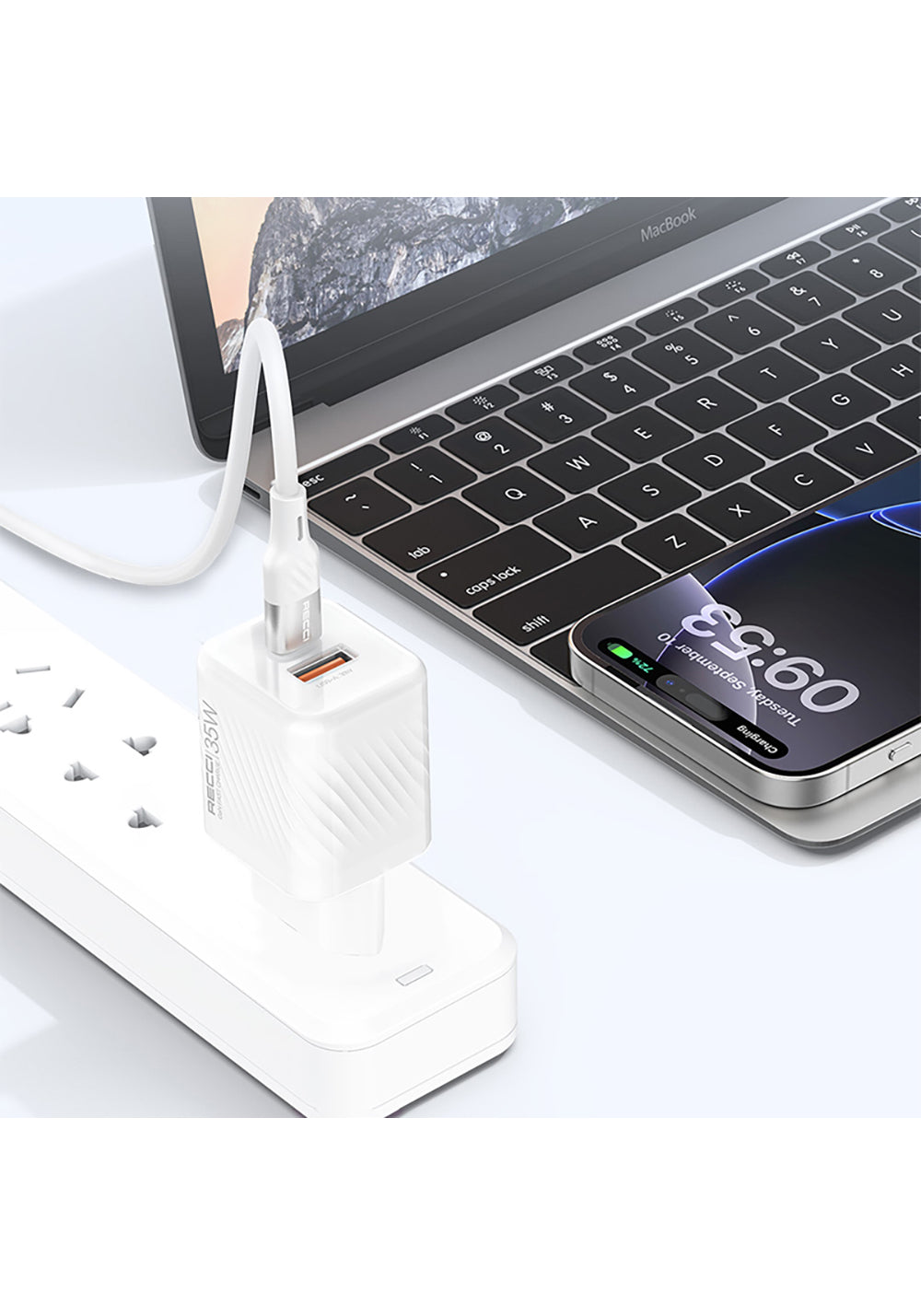 Recci RC83E Type-C PD & USB-A GaN Teknolojili QC3.0 Hızlı Şarj Başlığı 35W
