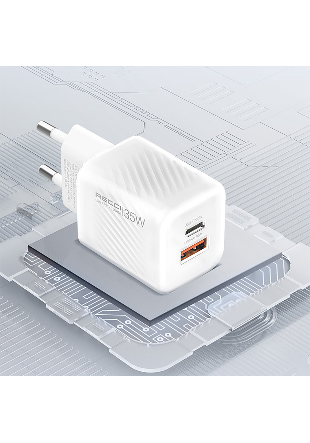 Recci RC83E Type-C PD & USB-A GaN Teknolojili QC3.0 Hızlı Şarj Başlığı 35W