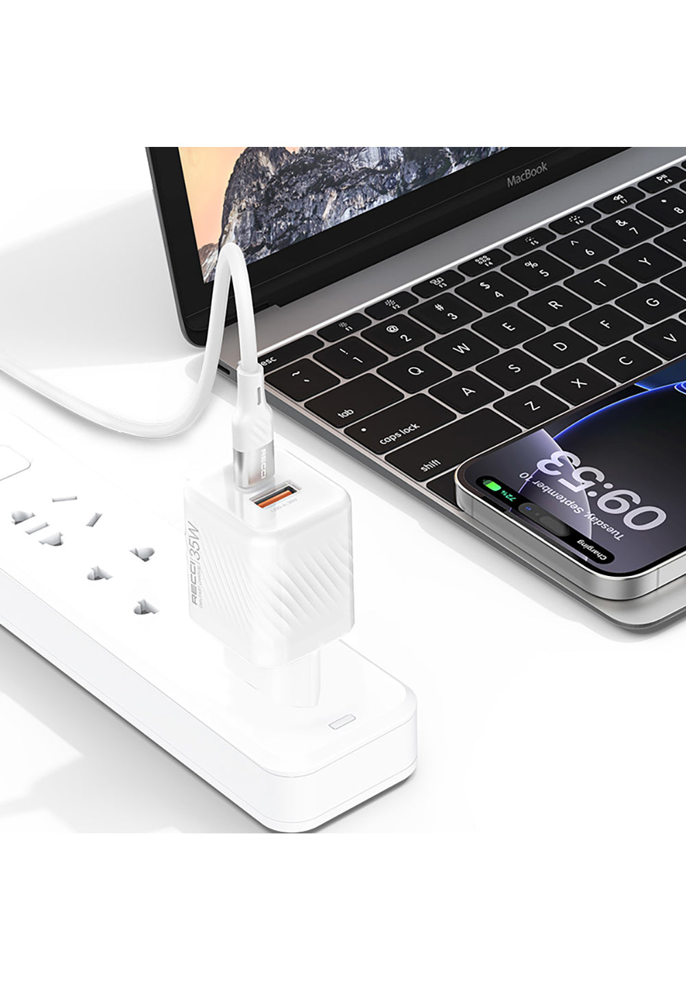 Recci RC83ECC GaN Teknolojili Hızlı Şarj Başlığı USB-A to Type-C PD 35W Kablolu Şarj Seti