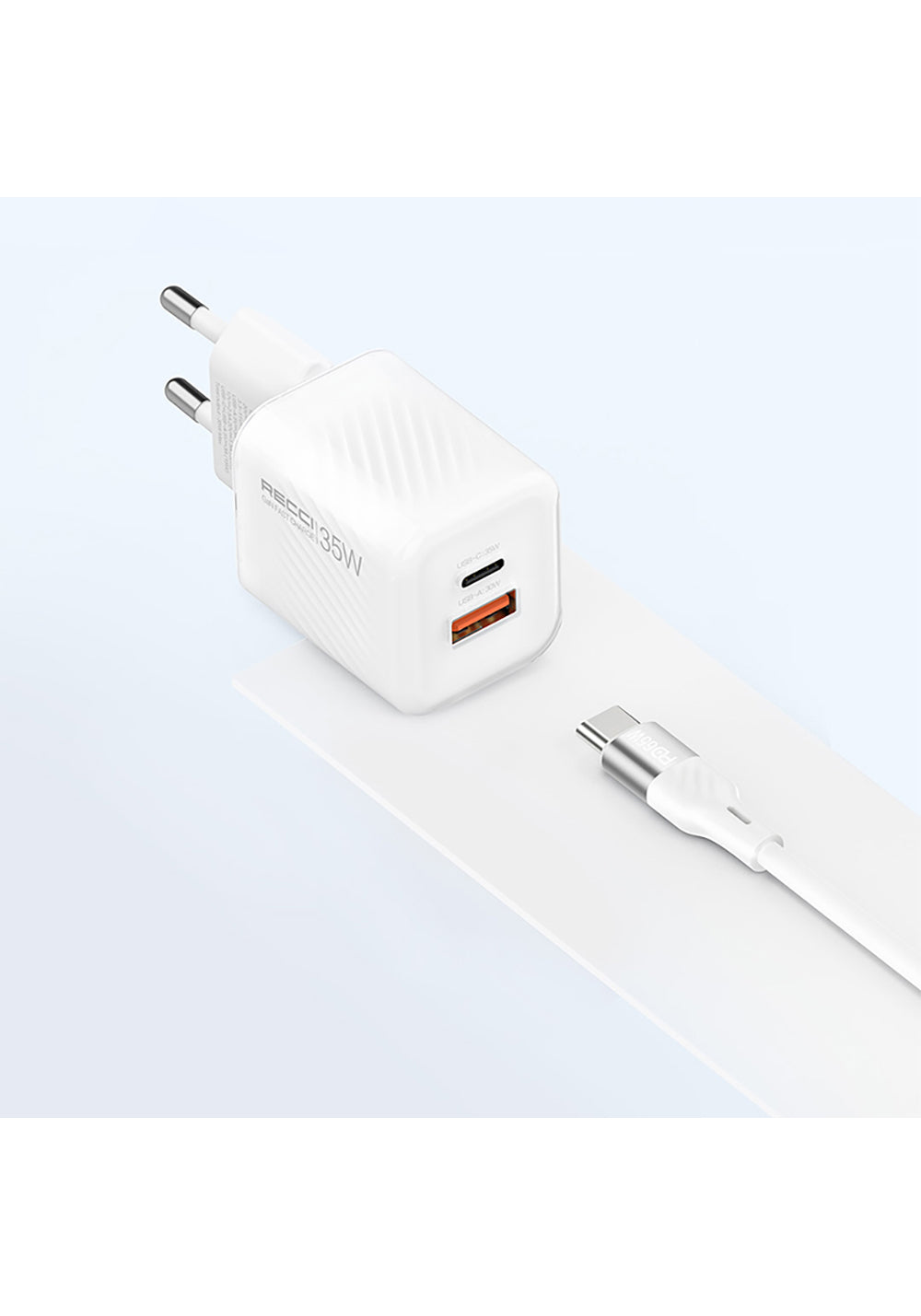 Recci RC83ECC GaN Teknolojili Hızlı Şarj Başlığı USB-A to Type-C PD 35W Kablolu Şarj Seti
