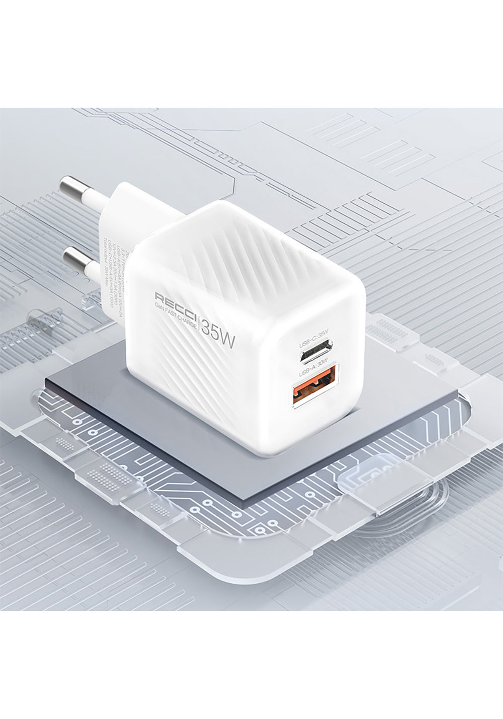 Recci RC83ECC GaN Teknolojili Hızlı Şarj Başlığı USB-A to Type-C PD 35W Kablolu Şarj Seti