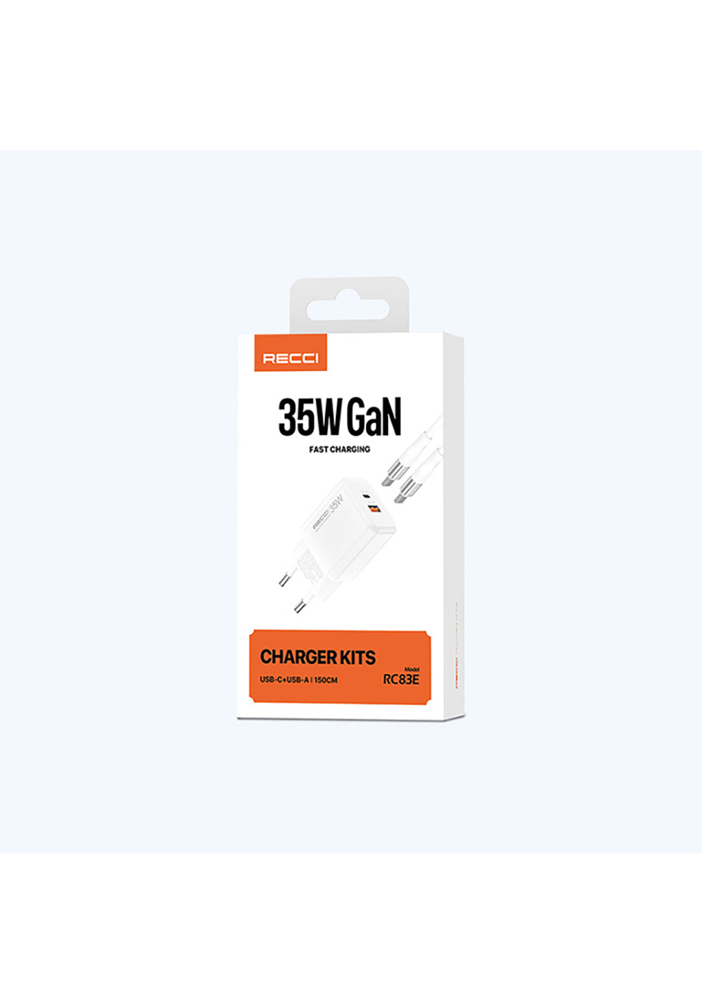 Recci RC83ECC GaN Teknolojili Hızlı Şarj Başlığı USB-A to Type-C PD 35W Kablolu Şarj Seti